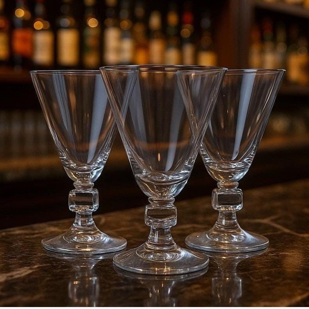 Vintage Crystal Cordial Glasses Set of 3 Cube Stem Barware